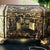 Antique chinoiserie-painted wood tea caddy with tins inside // chippy finish // lacquer // gold and black // scenic box with paw feet For Sale - Image 13 of 18