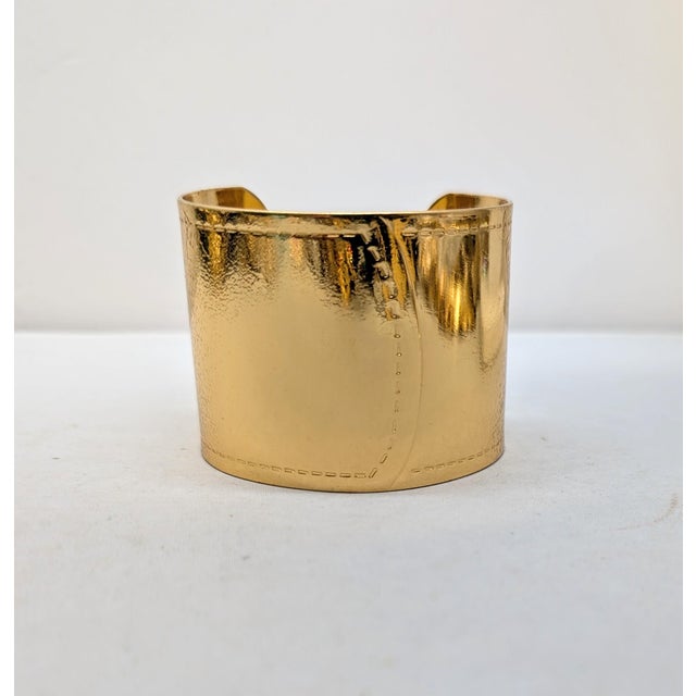 1980s Vintage 1980s Signed Monet Wide Goldtone Cuff Bracelet For Sale - Image 5 of 14
