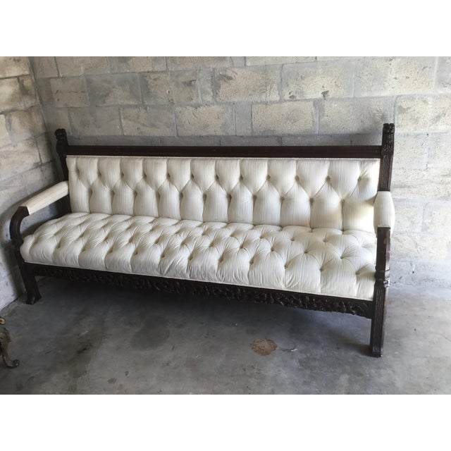 1800s Vintage Lion Head Carving Wood Sofa For Sale - Image 4 of 13