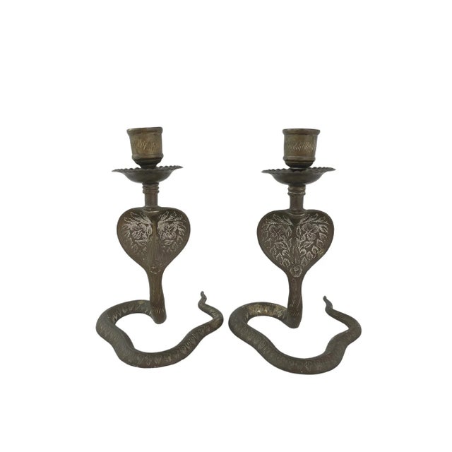 Mid-Century Brass Cobra Candle Holders - a Pair For Sale - Image 4 of 6