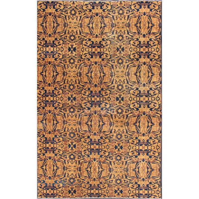 Textile Mid-Century Modern Style Rug in Navy, Camel, Yellow, and Cream Colors For Sale - Image 7 of 7