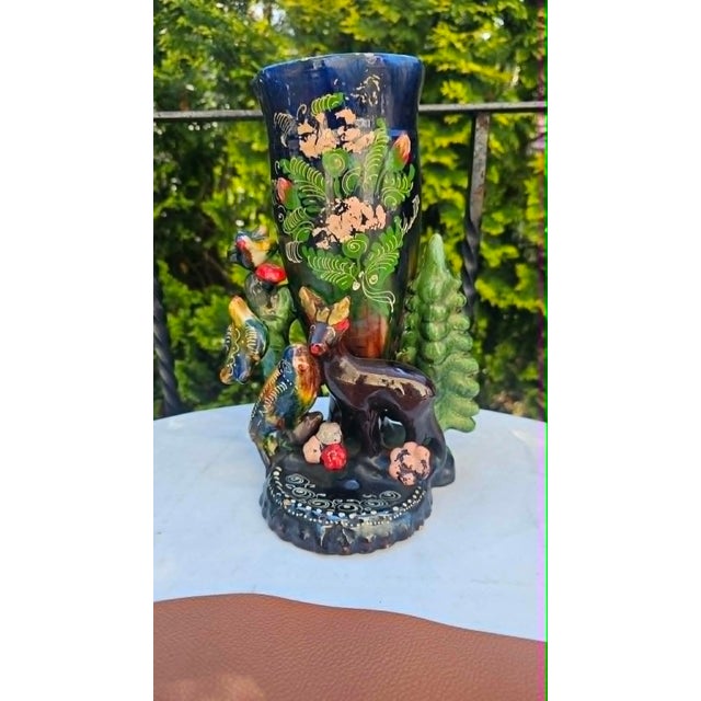 Ceramic Vase with Deer, Birds, Flowers, 1960s For Sale - Image 11 of 11