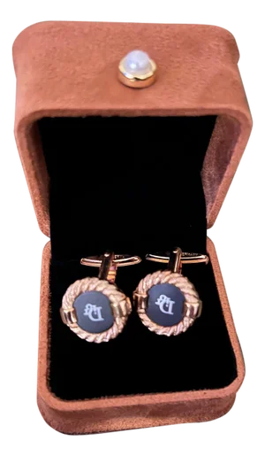 Vintage Christian Dior Gold Plate & Onyx Cufflinks "Circa 1980" In Bochic Case