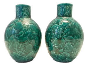 Handcrafted Green Ceramic Vases attributed to Fratelli Fanciullacci, Italy, 1960s, Set of 2