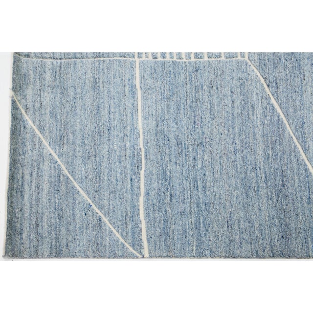 2020s Blue Morocan Style Modern Wool Rug With Geometric Motif by Apadana For Sale - Image 4 of 7
