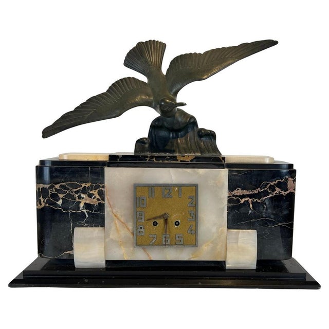 Art Deco Mantel Clock with Bird Sculpture, 1930 For Sale - Image 14 of 14