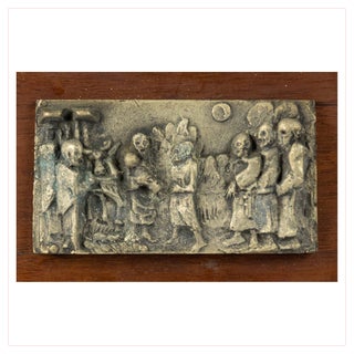 Brass Relief on Wood Base, Early 20th Century For Sale