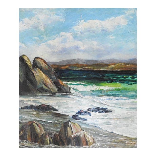 Mid 20th Century Modernist Coastal Seascape Painting For Sale