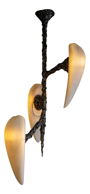 Lv-426 Vertical 3 Diffusers Pendant in Patinated Cast Bronze by William Guillon