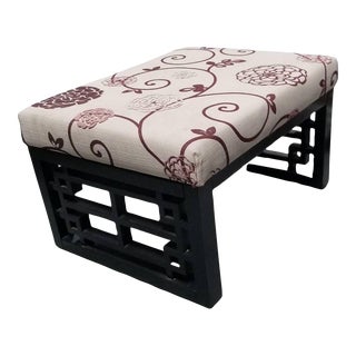 James Mont Style Mid Century Asian Ottoman in Black Lacquer For Sale
