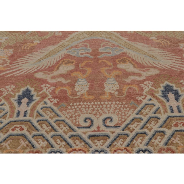 Rug & Kilim Rug & Kilim’s Distressed Dragon Rug, Rust and Gold With Dramatic Pictorials For Sale - Image 4 of 10