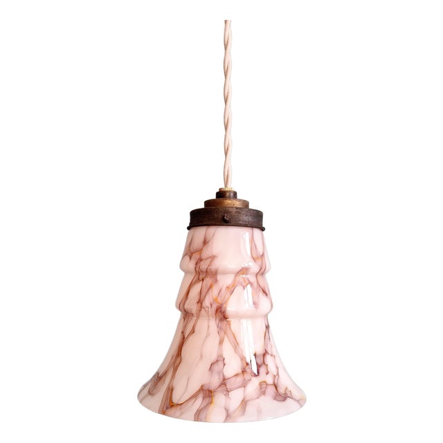 Art Deco Pendant Light in Pink Marbled Opaline from Scailmont, 1920s For Sale