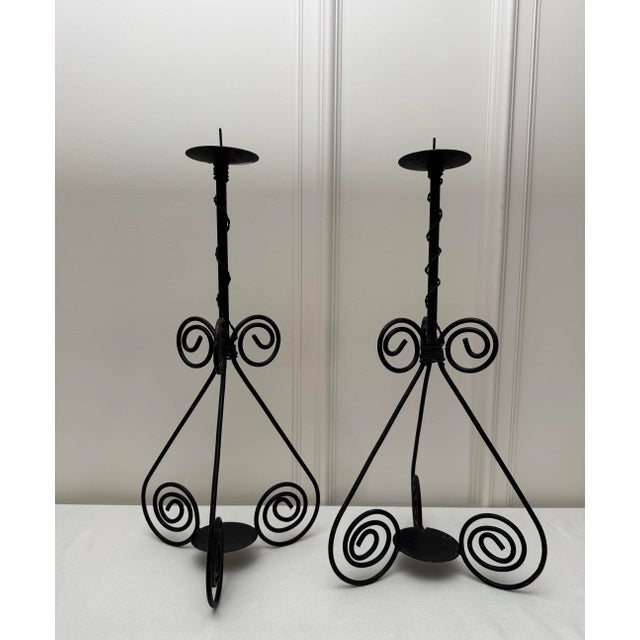 Vintage Spanish Mid Century Modern Black Iron Candle Holders, a Pair For Sale In Houston - Image 6 of 12