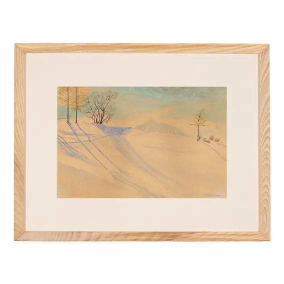 R. Ebster, Winter Landscape, 1946, Watercolor on Paper, Framed For Sale