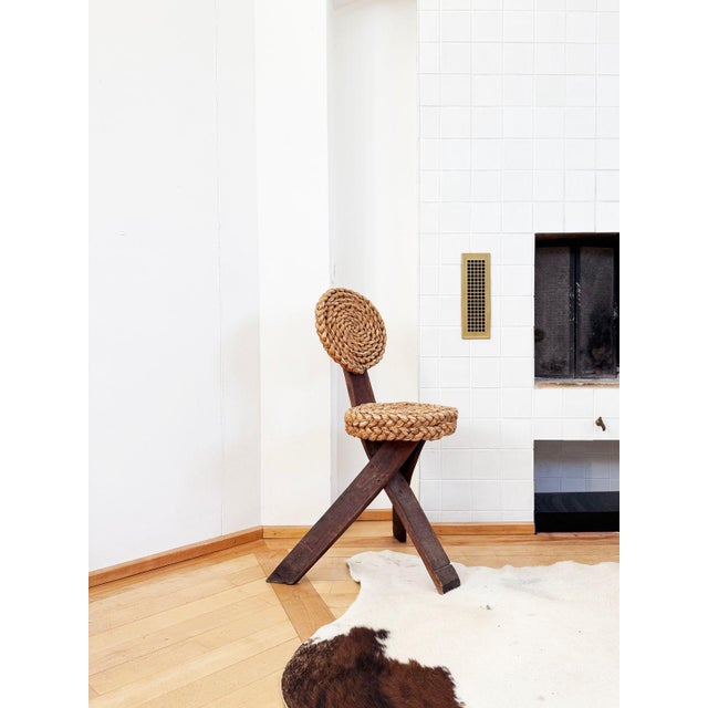 1950s Mid-Century French Mediterranean Tripod Side Chair Attributed to Audoux-Minet For Sale - Image 11 of 18