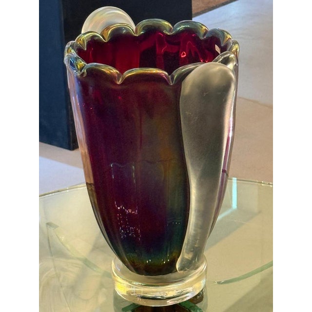 Art Deco Style Iridescent Murano Glass Vase, 1980s For Sale - Image 4 of 11