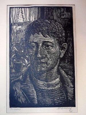 Albert Abramovitz, WPA Expressionist woodblock print. "The Worker"