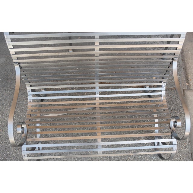 English Garden Bench Seat of Painted Wrought Iron With Scrollwork Design For Sale - Image 10 of 10