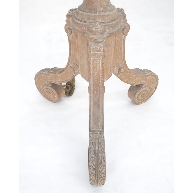 Antique c1920s Very Fine Carved Cerused Oak Tripod Base Floor Lamp MINT For Sale - Image 11 of 11