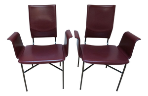 Armchairs in Bordeaux Red Leather by Ross Littell for Matteo Grassi, Steel, Italy, 1980s, Set of 2