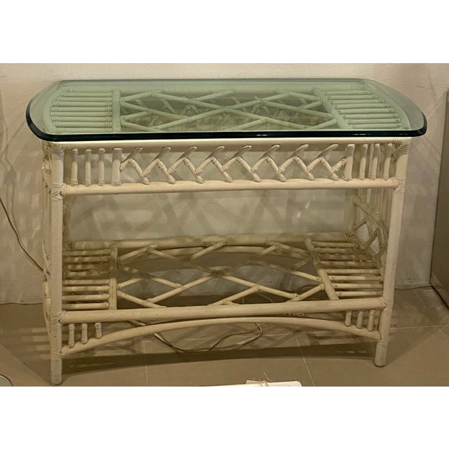 Vintage Rattan Chinese Chippendale Ficks Reed Console Table For Sale - Image 9 of 12