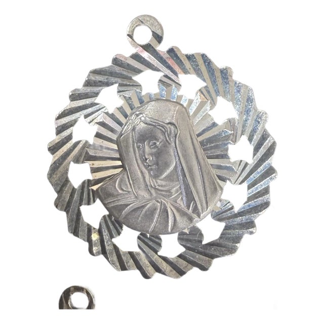 1960s Sterling Silver 925 Virgin Mary Pendant Large Made in Italy For Sale