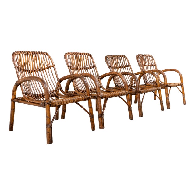 Italian Bamboo Chairs, 1950s, Set of 4 For Sale