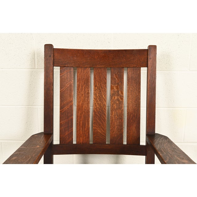 Gustav Stickley Antique Mission Oak Arts & Crafts Rocking Chair | Circa 1910 For Sale In South Bend - Image 6 of 13