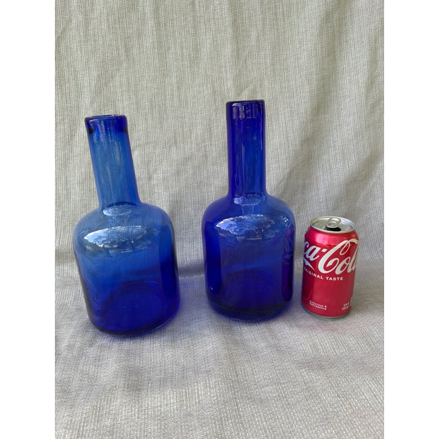 Heavy Vintage Handblown Cobalt Bottles a Pair For Sale - Image 10 of 12