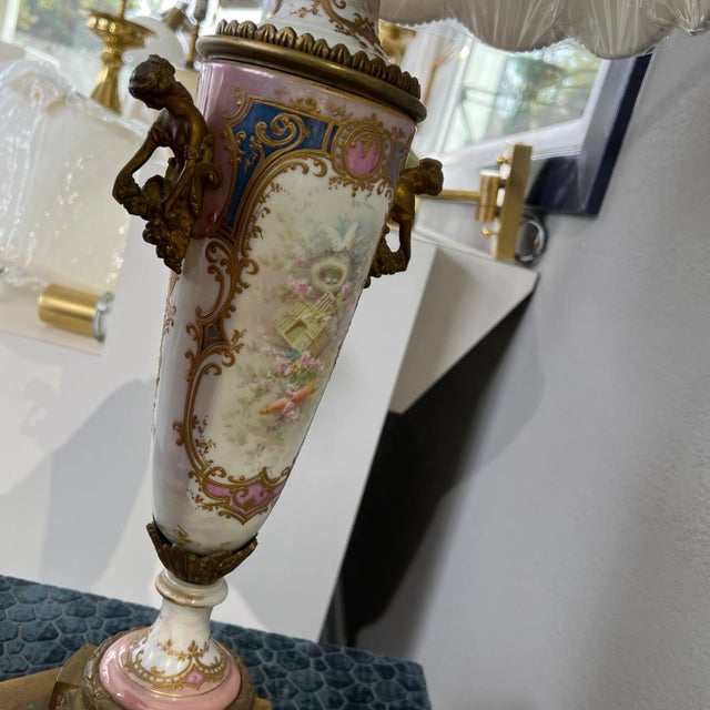 19th Century Porcelain Hand Painted Table Lamp Signed For Sale - Image 9 of 12