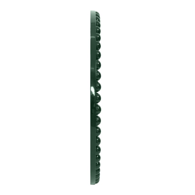 Kenneth Ludwig Chicago Varsha Round Oversized Beaded Mirror in Glossy Hunter Green For Sale - Image 4 of 9