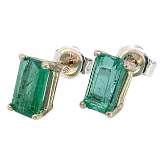 Natural Emerald Stud Earrings 14k White Gold 1.25 Cts Certified For Sale