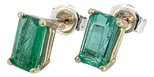 Natural Emerald Stud Earrings 14k White Gold 1.25 Cts Certified