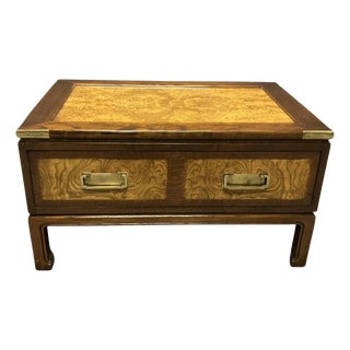 Vintage Knob Creek Bookmatched Elm Burl Wood Campaign Coffee Table With Drawer For Sale