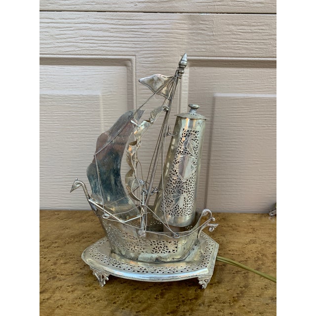 Silver Vintage German Silver Sailing Ship Nightlight | an English Coastal Curiosity For Sale - Image 8 of 11