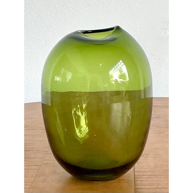 Olive Vintage Boho Signed Blown Glass Vase For Sale - Image 8 of 10