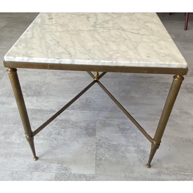 Vintage Coffee Table in White and Grey Marble with Gilt Brass Metal Frame, 1960s For Sale - Image 10 of 18