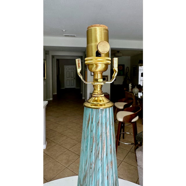 Barbini Murano Blue Copper Ribbed Glass Table Lamp For Sale - Image 12 of 18