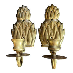 Vintage Brass Pineapple Candle Wall Sconces - a Pair