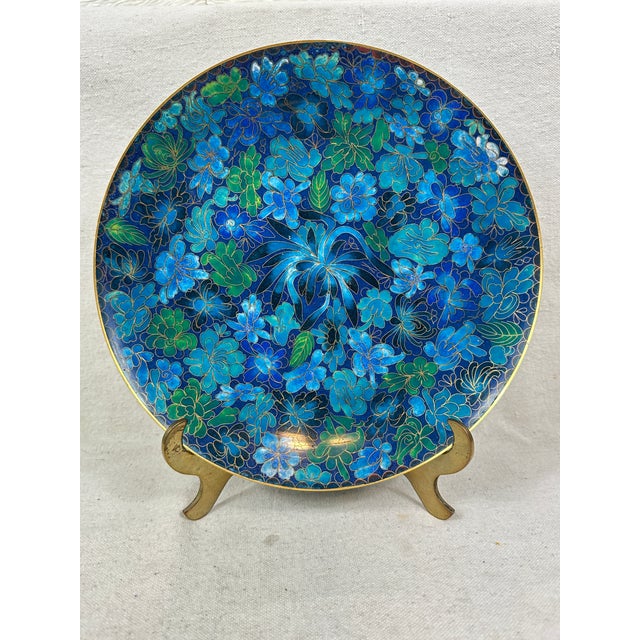 Chinese Vintage Cloisonné Plate & Stand For Sale - Image 3 of 9
