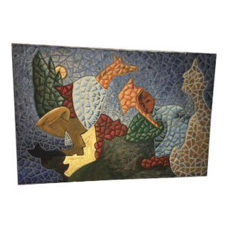 1990s Cubist Style Figurative Abstract Oil & Wax on Canvas Painting by Gidon Bendor For Sale