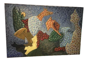 1990s Cubist Style Figurative Abstract Oil & Wax on Canvas Painting by Gidon Bendor