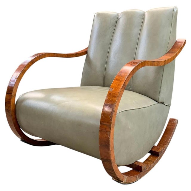 1930s Swedish Art Deco Leather Rocking Chair, 1930s For Sale - Image 5 of 5