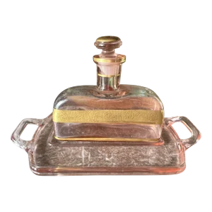Rare Antique Pink Depression Glass Handled Tray, Decanter Bottle/Stopped Elegant Bar