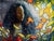 The Silence of Light by Christopher Clark | Mixed media on wood panel portrait of a woman with leaves For Sale