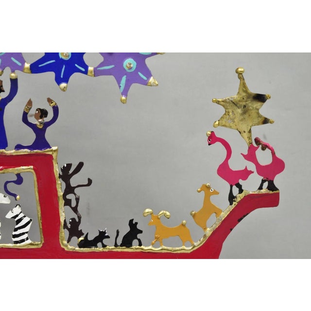 Modern Noah's Ark Cut Steel Judaica Art Hannukah Menorah Candelabra Sculpture For Sale - Image 10 of 18