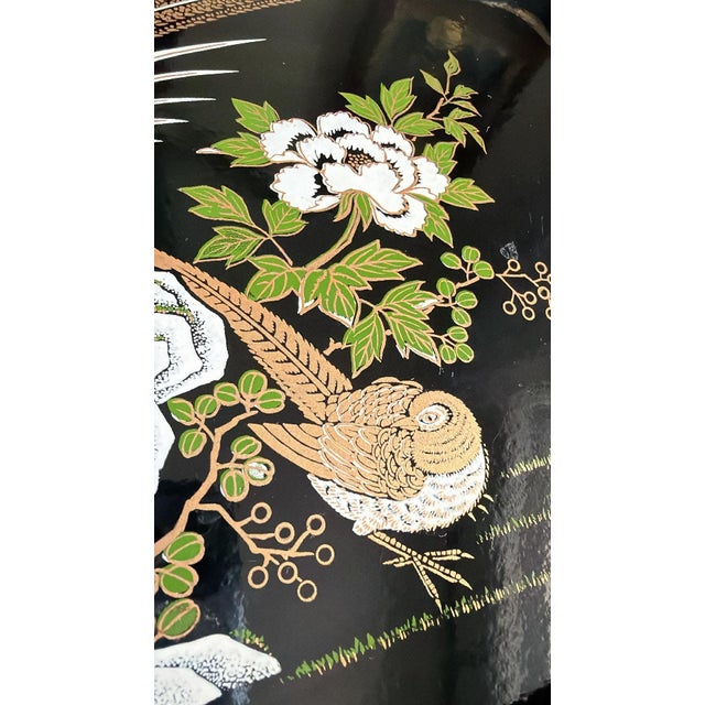 1970s Mid-Century Modern Lacquer Styled Tray With Pheasant Image Vintage For Sale - Image 4 of 13