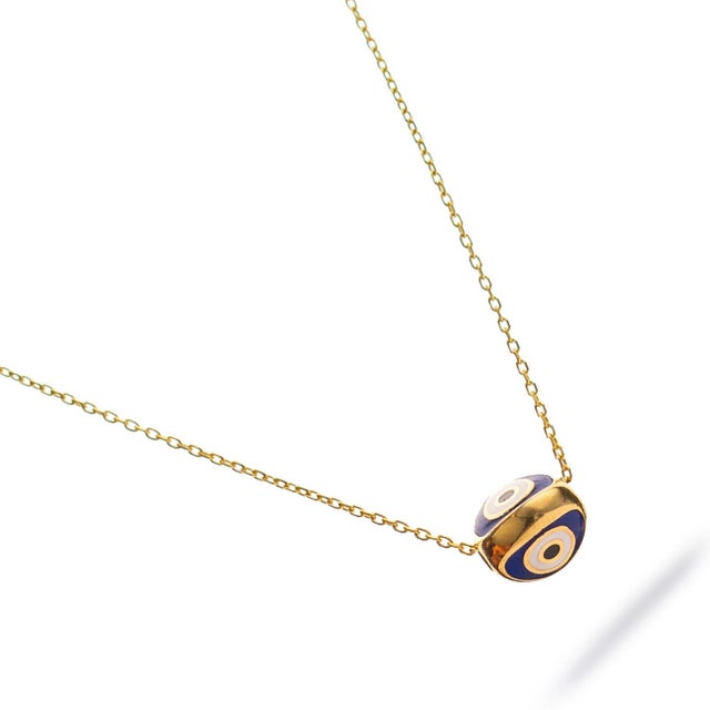 Early 21st Century Guardian Blue Evil Eye Minimalist Gold Necklace For Sale - Image 5 of 7