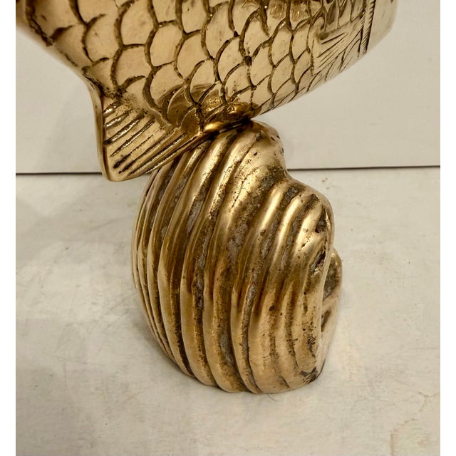 Brass 1970s Brass Tropical Fish Sculpture on Stand, Hollywood Regency Style For Sale - Image 8 of 12