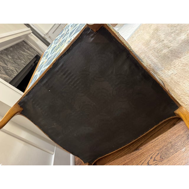 Baker Furniture French Provincial Wingback Bergère & Ottoman in Floral Trellis Print For Sale - Image 12 of 12